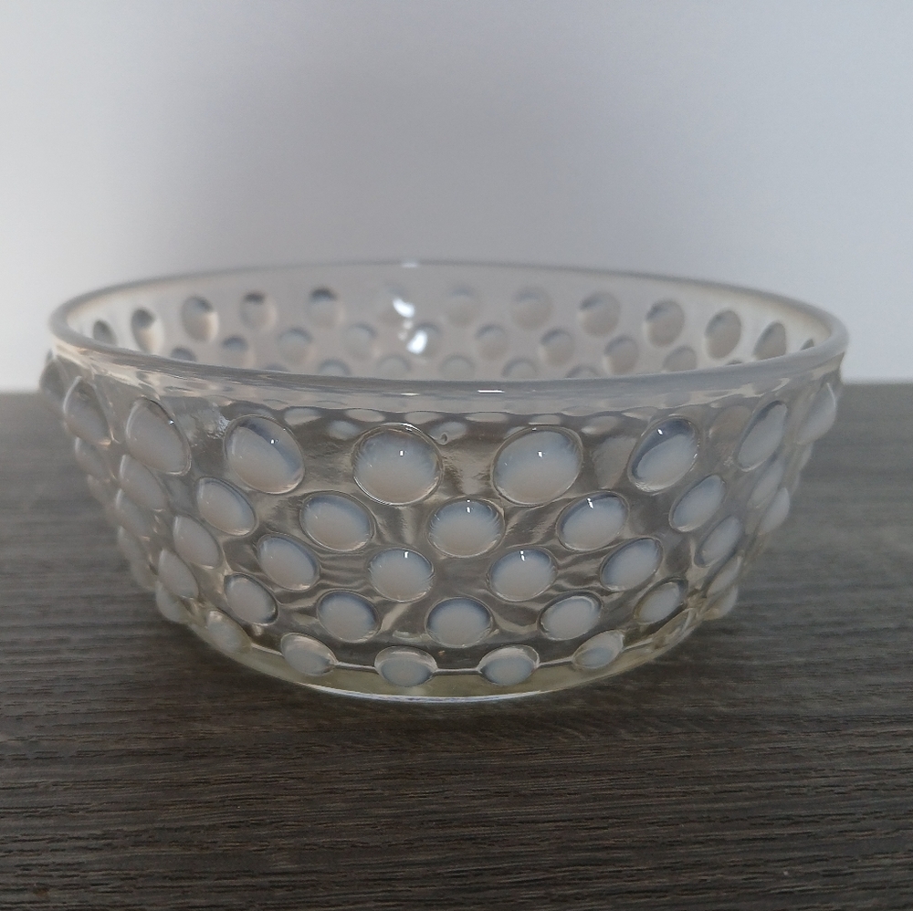 Vintage Clear White Opalescent Hobnail Glass Dish Bowl Moonstone
